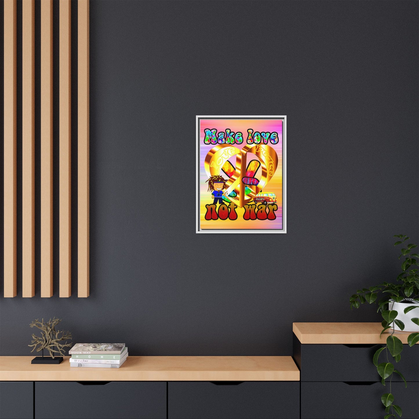 love peace - framed canvas art (color blur)