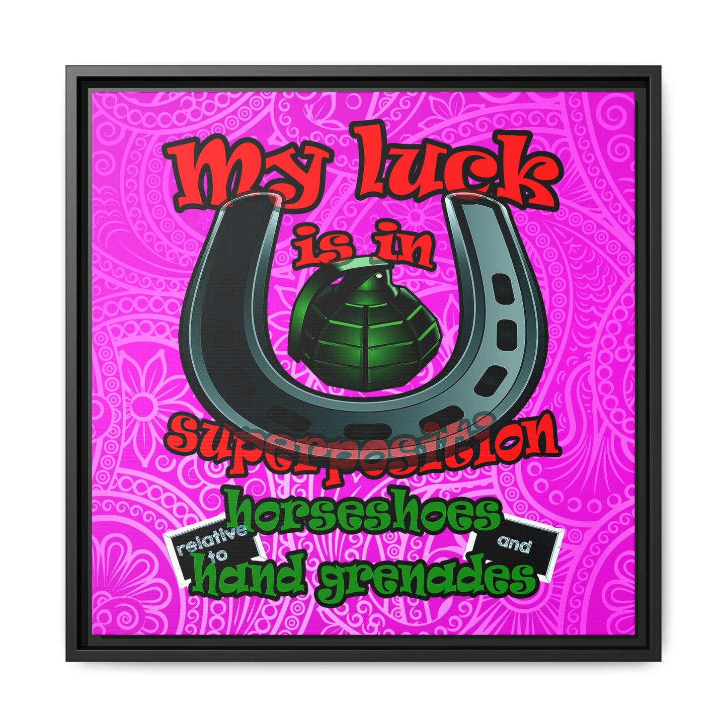 my luck - framed canvas art (pink swirl)