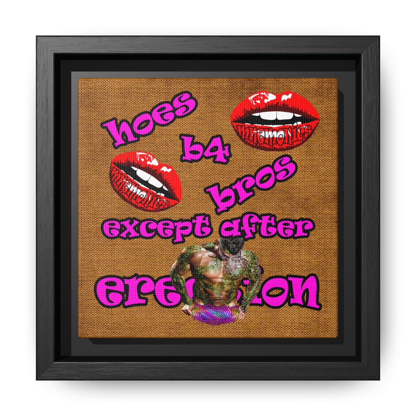 hoes b4 bros - framed canvas art (brown papyrus)