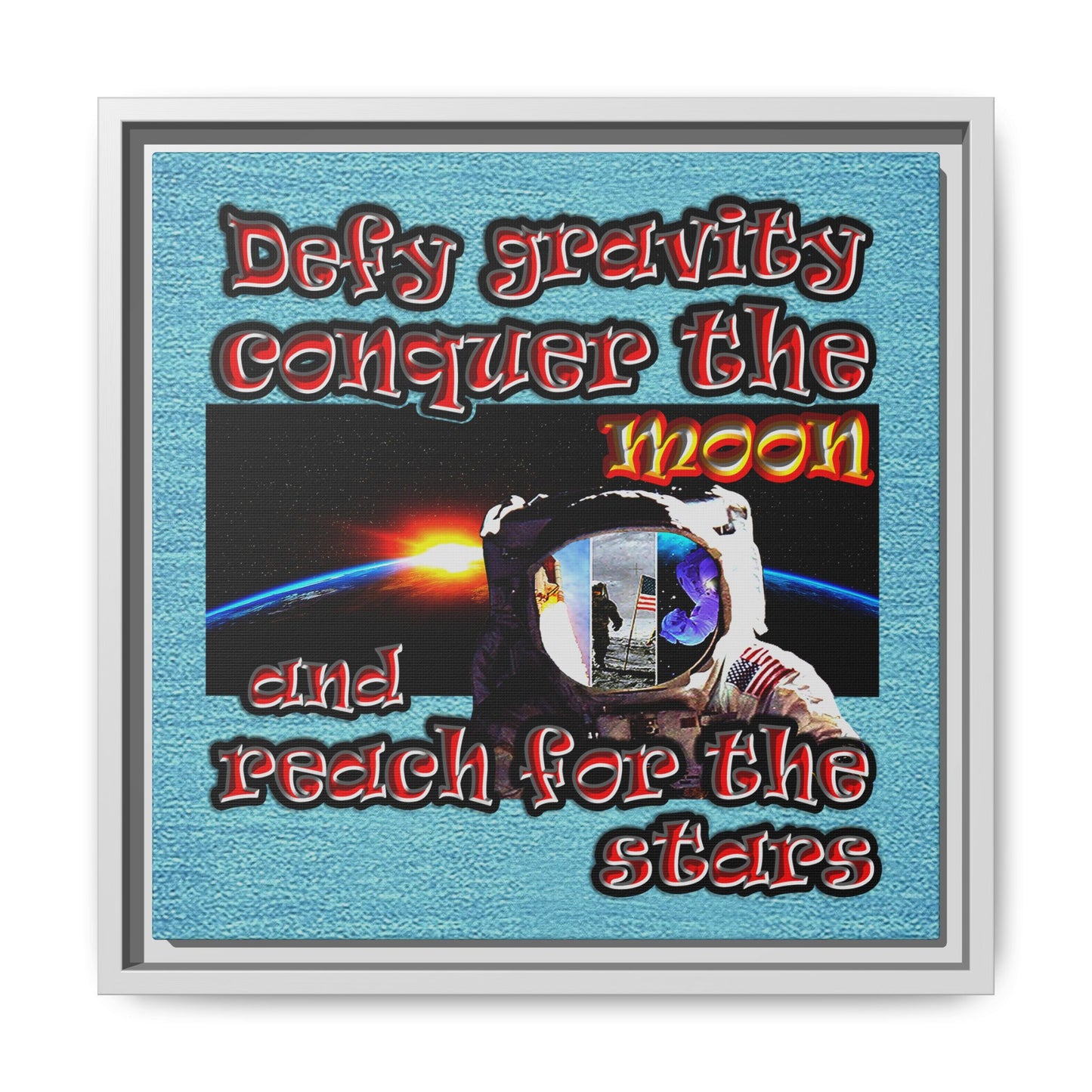 defy conquer reach - framed canvas art (faded blue)