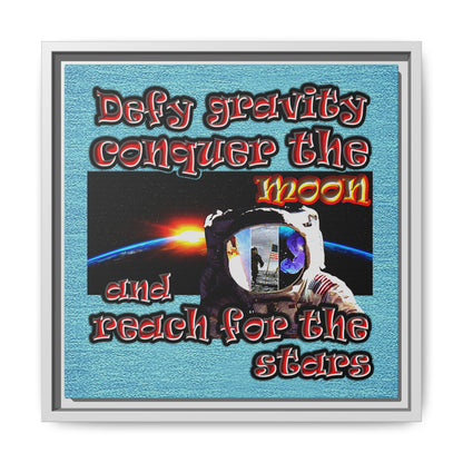 defy conquer reach - framed canvas art (faded blue)