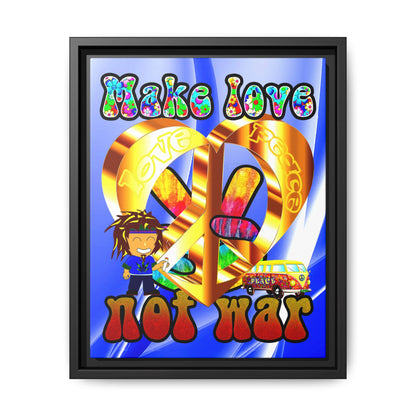 love peace - framed canvas art (blue-white wave)