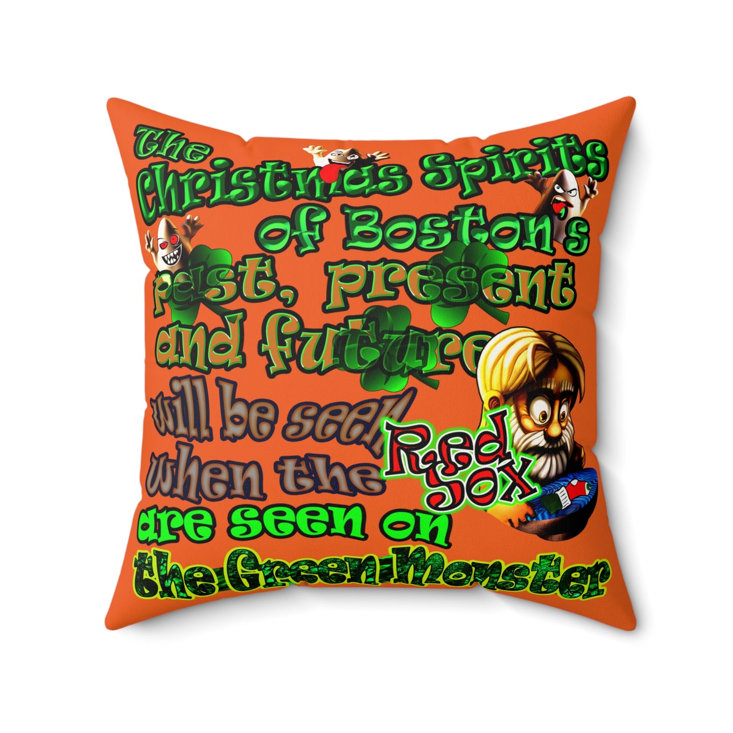 christmas spirits of boston - Faux Suede Square Pillow - (orange)