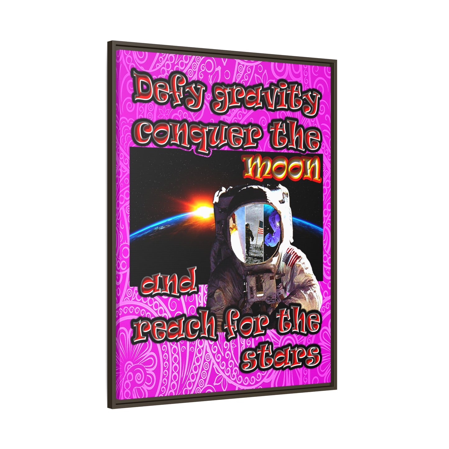 defy conquer reach - framed canvas art (pink swirl)