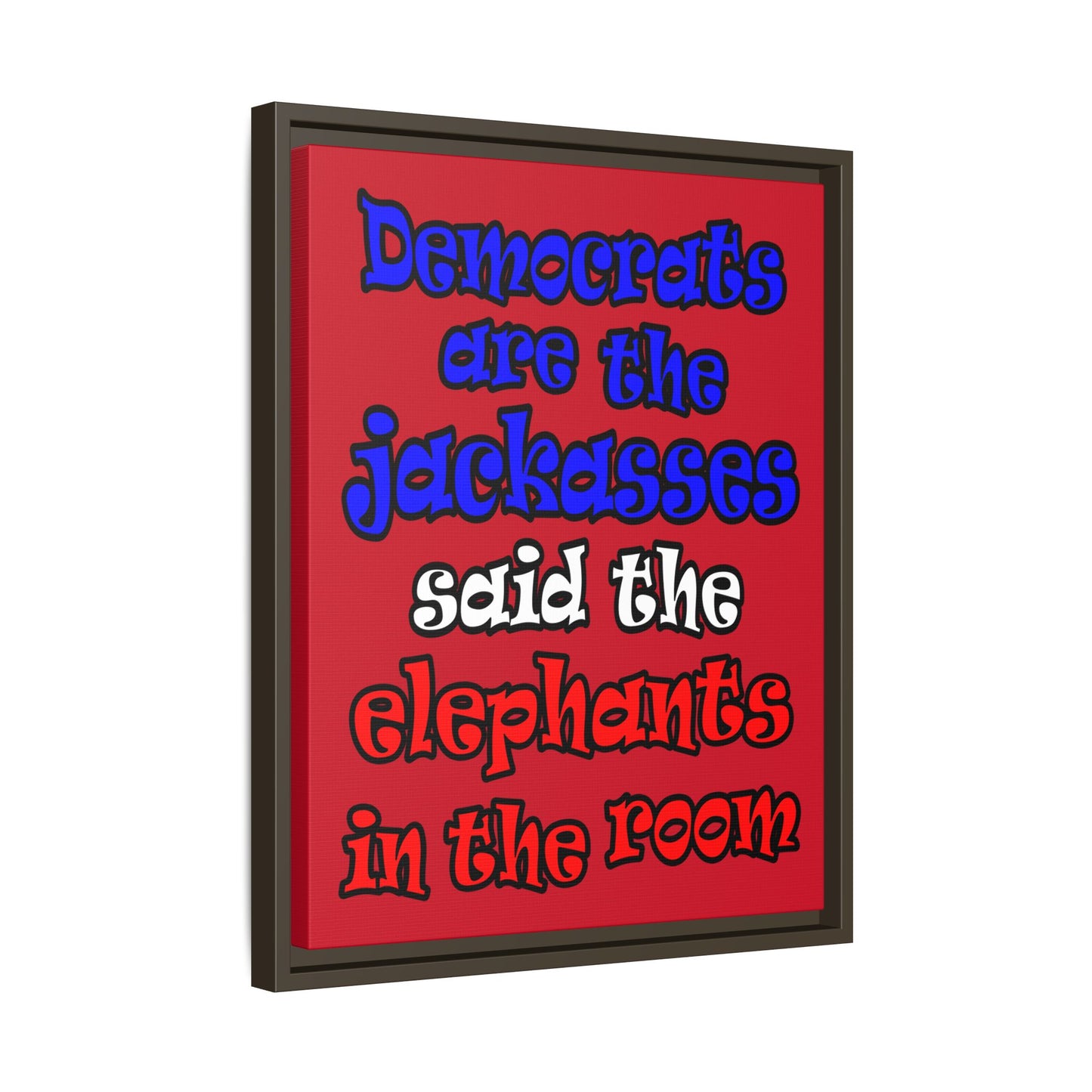 donkeys and elephants - framed canvas art (dark red)