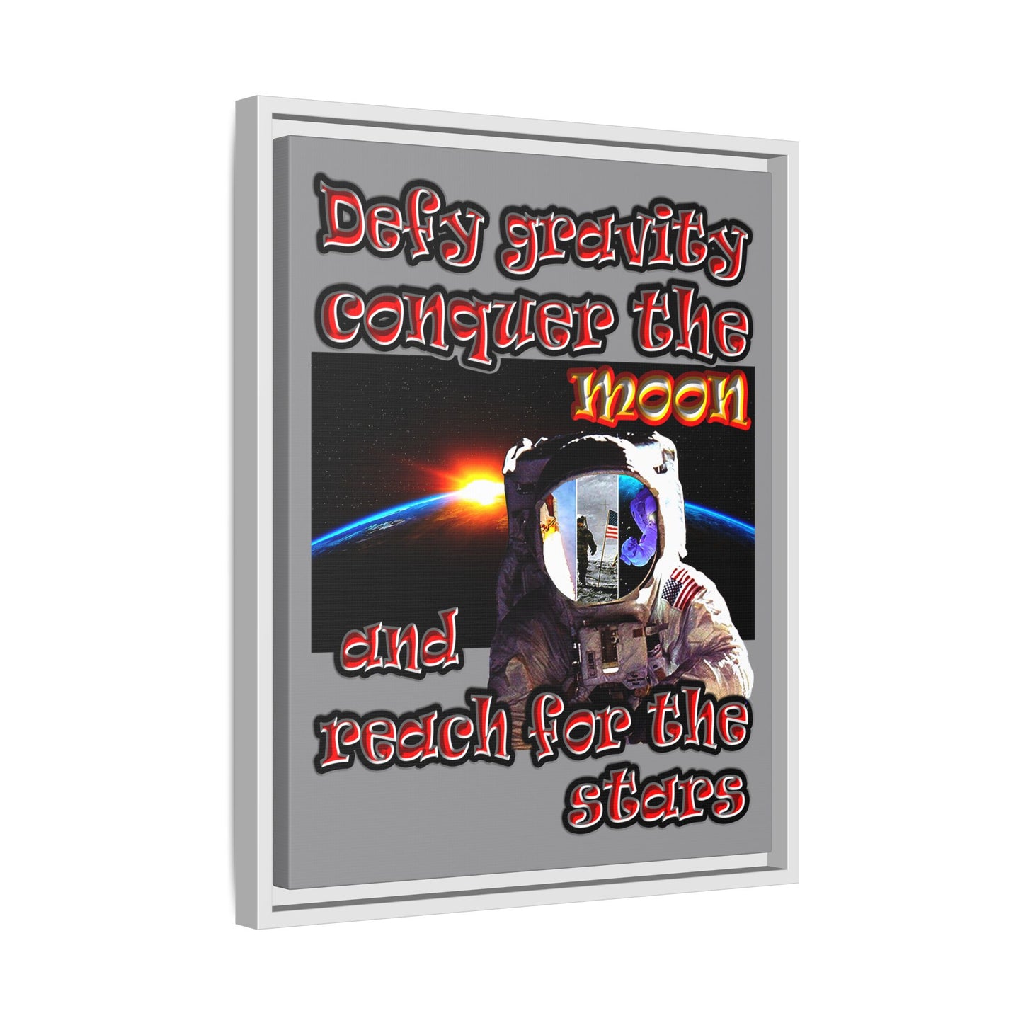 defy conquer reach - framed canvas art (grey)