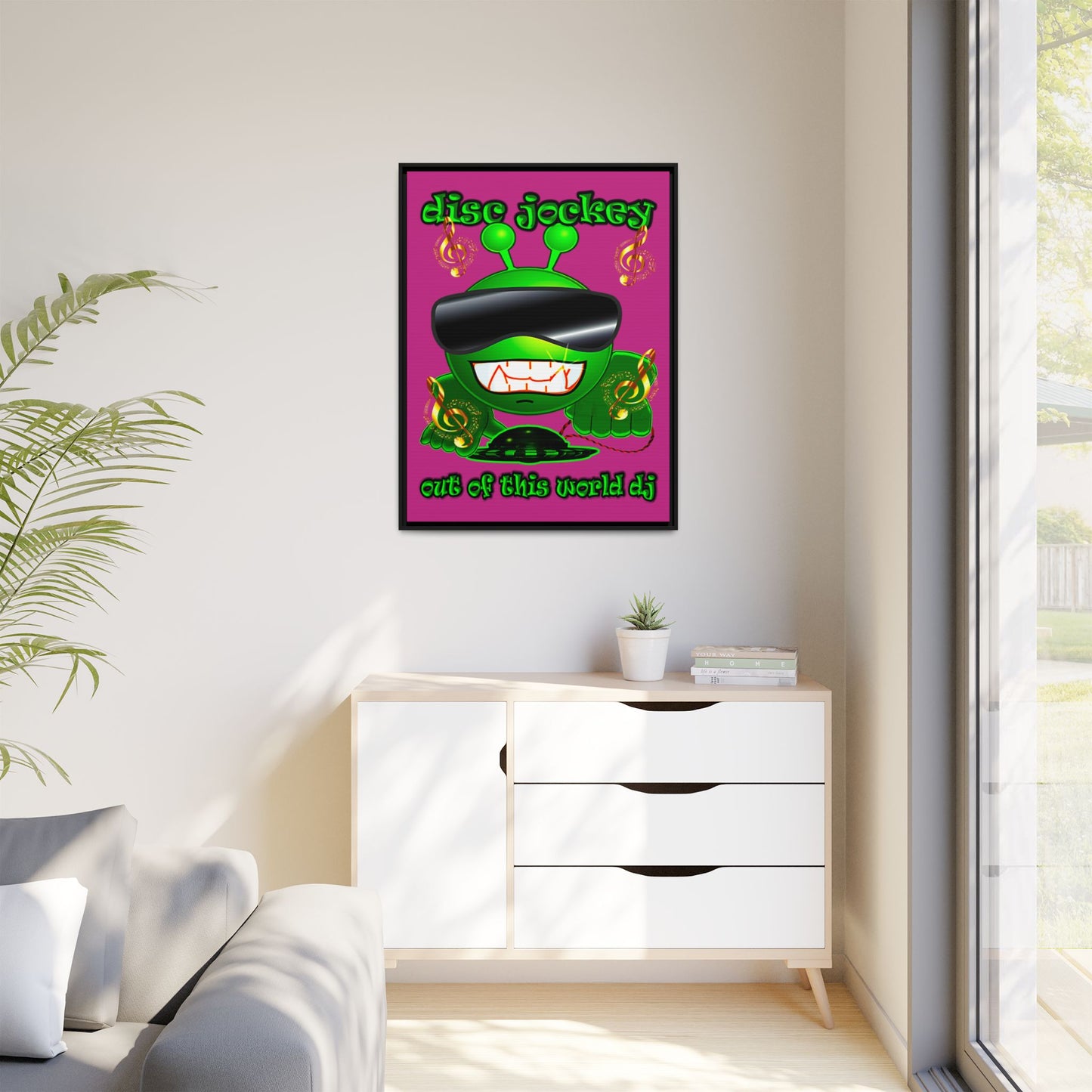 disc jockey - framed canvas art (pink)