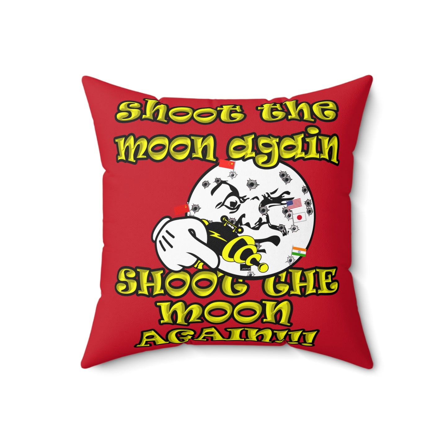 shoot the moon again - Spun Polyester Square Pillow - (dark red)