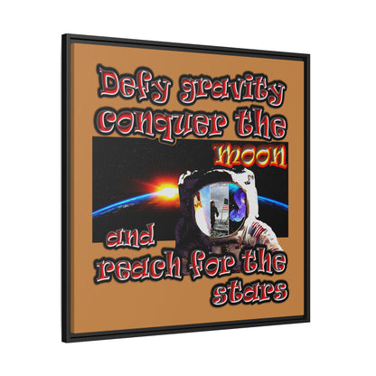 defy conquer reach - framed canvas art (light brown)