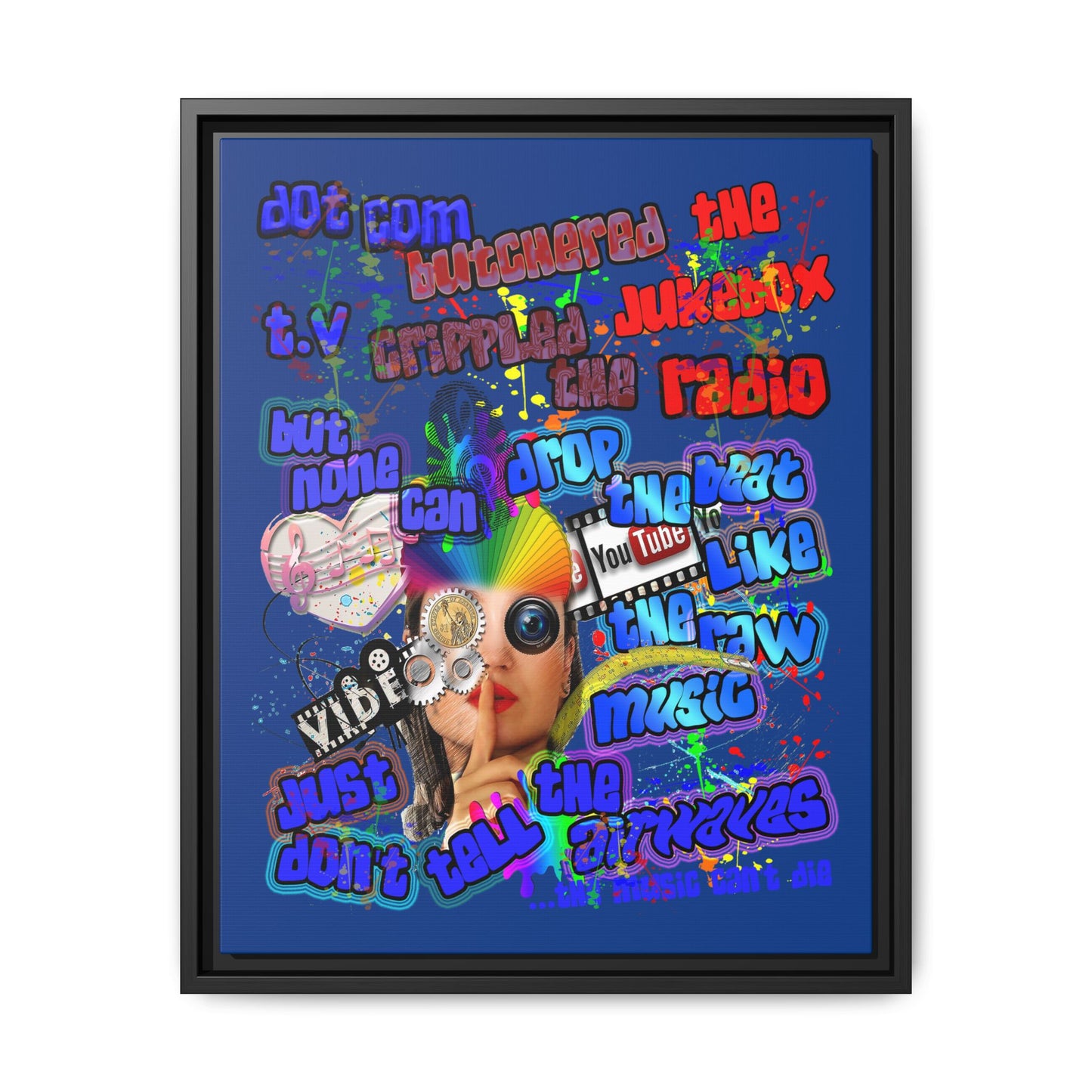 drop the beat - framed canvas art (dark blue)