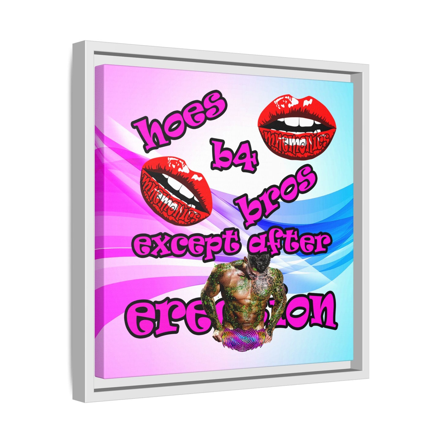 hoes b4 bros - framed canvas art (light blue-pink wave)