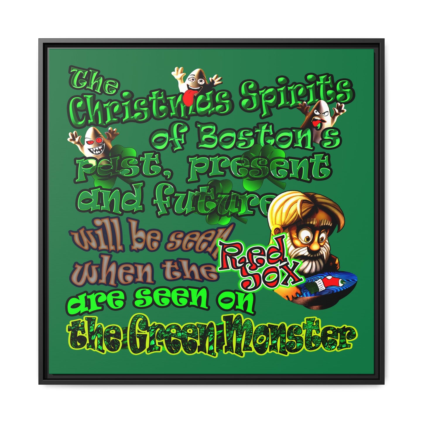 christmas spirits of boston - framed canvas art (dark green)