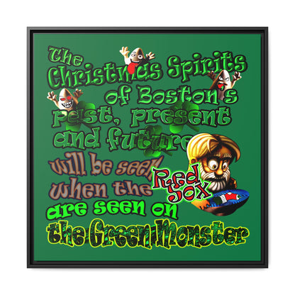 christmas spirits of boston - framed canvas art (dark green)