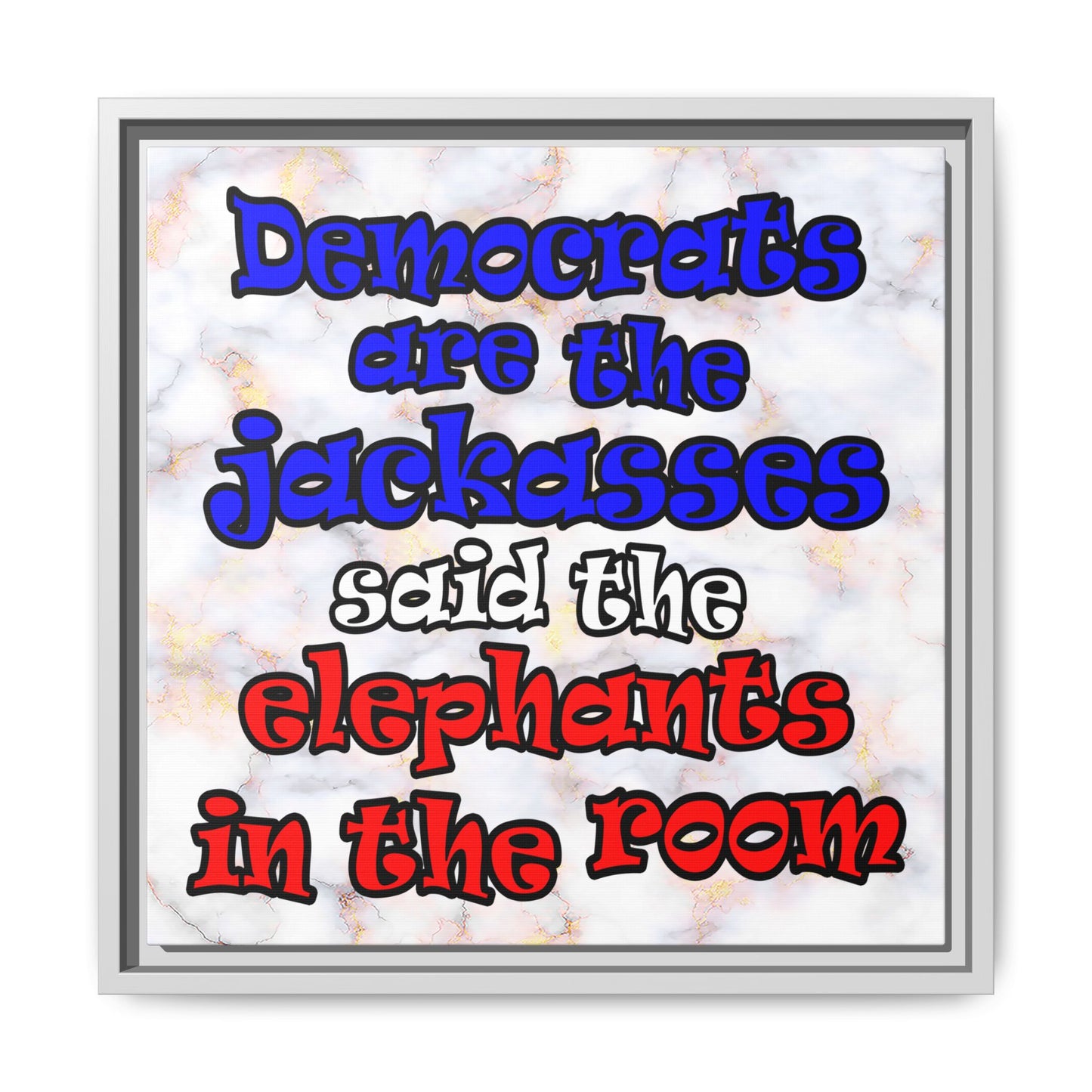 donkeys and elephants - framed canvas art (white marble)