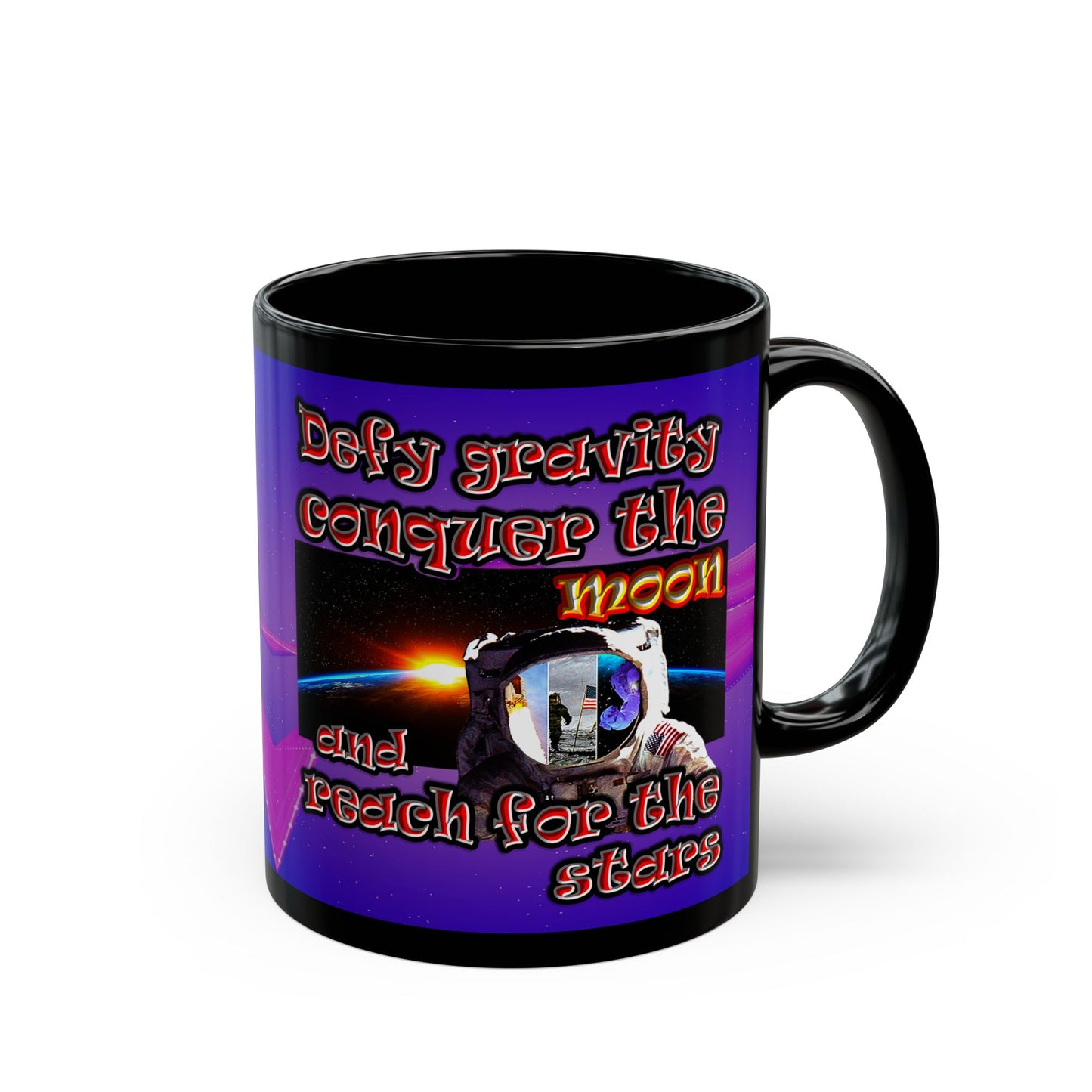 defy conquer reach - Black Mug (purple-pink wave)