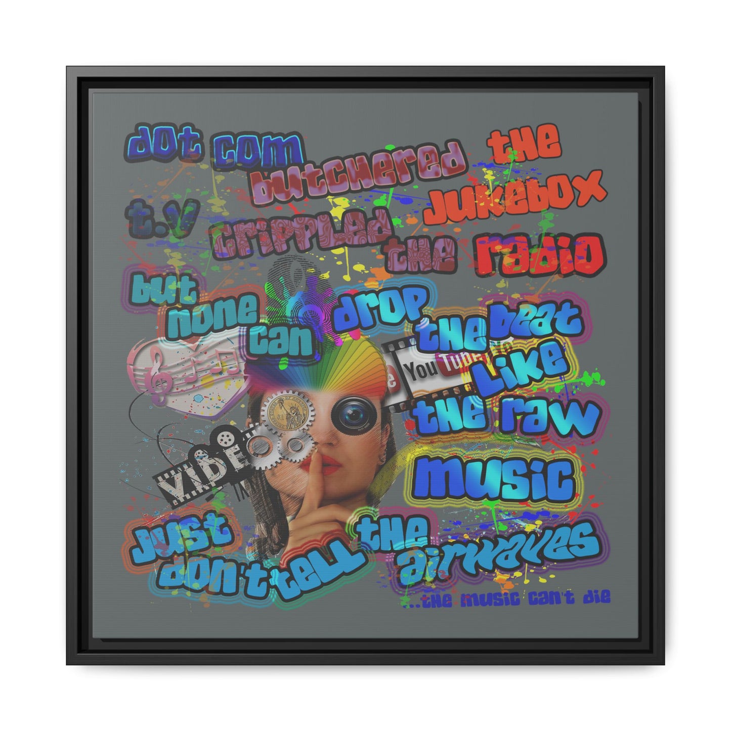drop the beat - framed canvas art (dark grey)