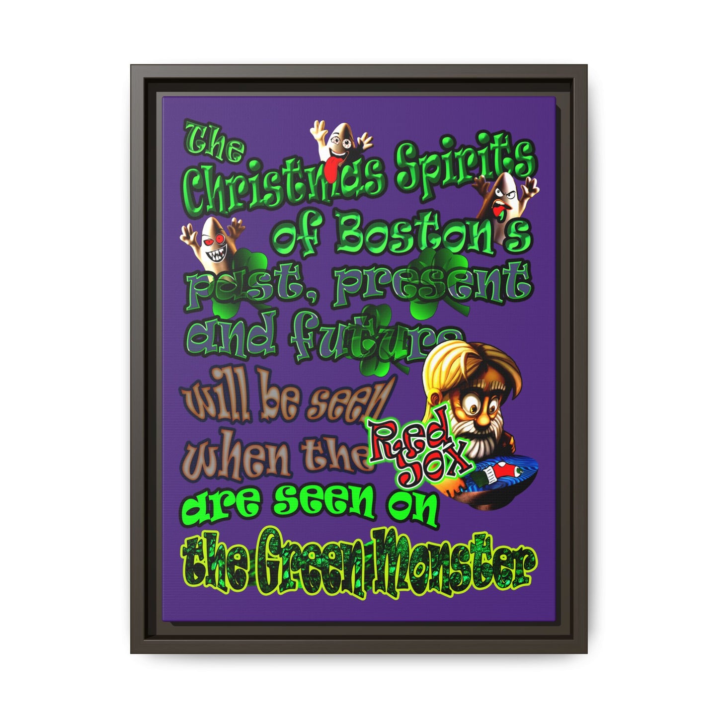 christmas spirits of boston - framed canvas art (purple)