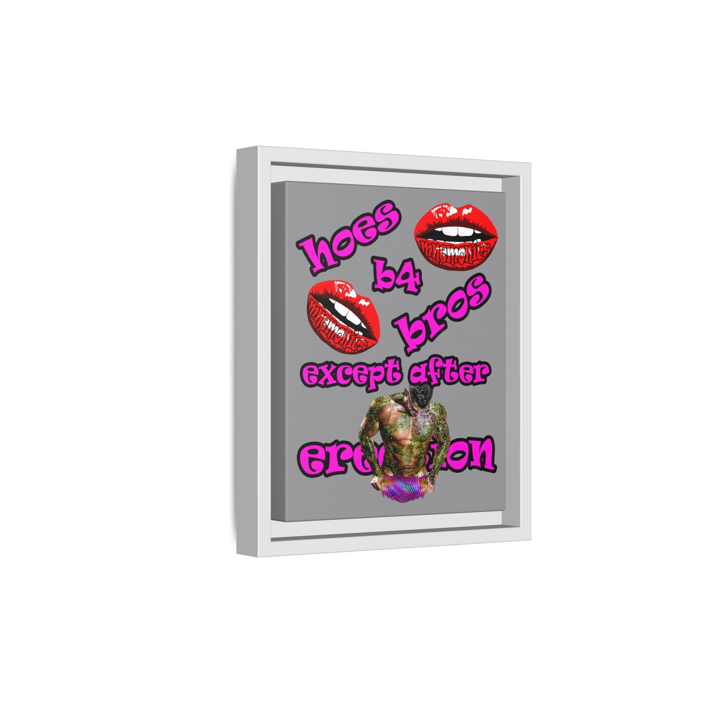 hoes b4 bros - framed canvas art (grey)