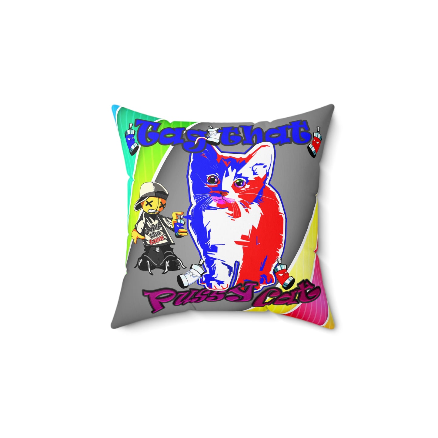 tag that - Spun Polyester Square Pillow - (rainbow split)