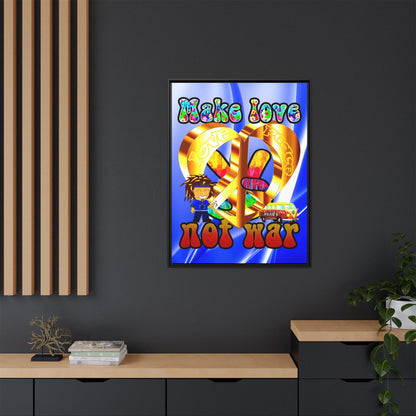 love peace - framed canvas art (blue-white wave)