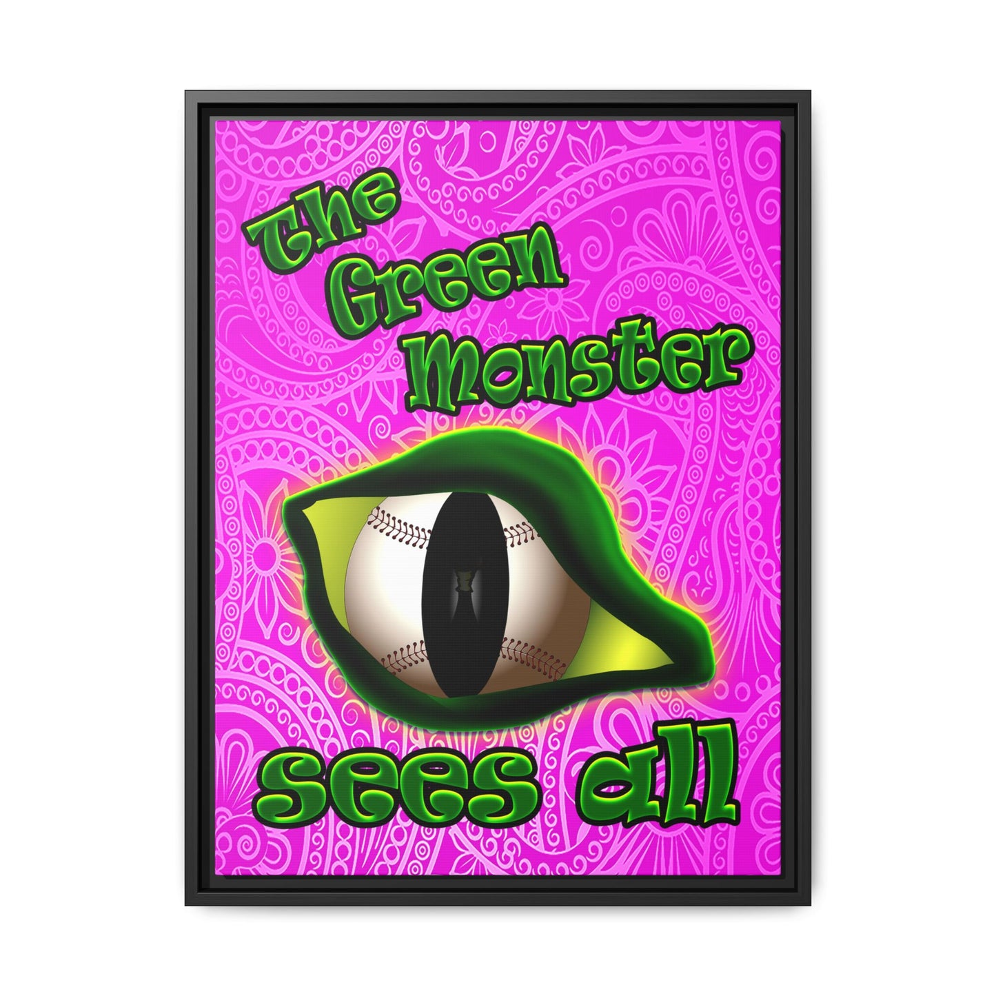 green monster - framed canvas art (pink swirl)
