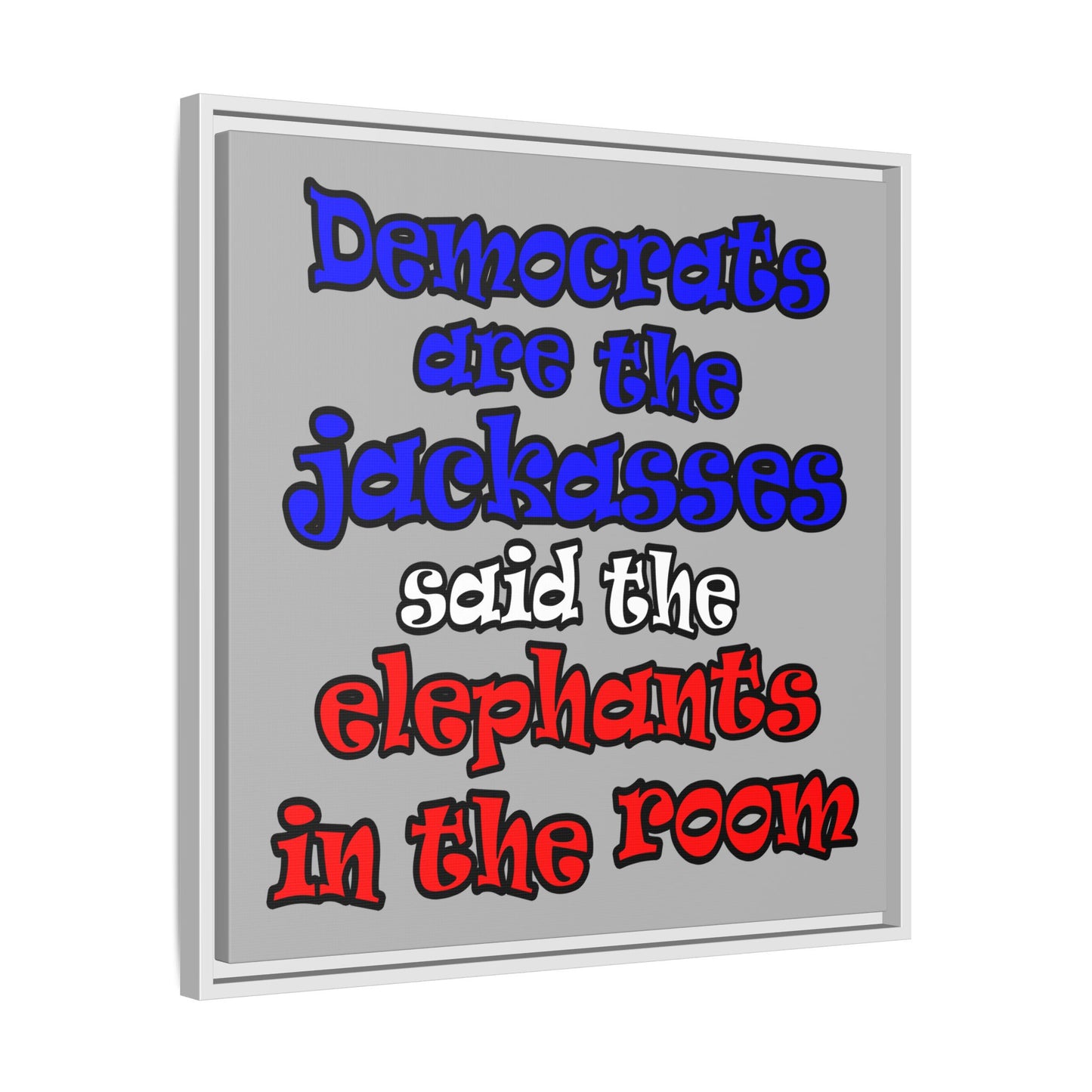 donkeys and elephants - framed canvas art (light grey)