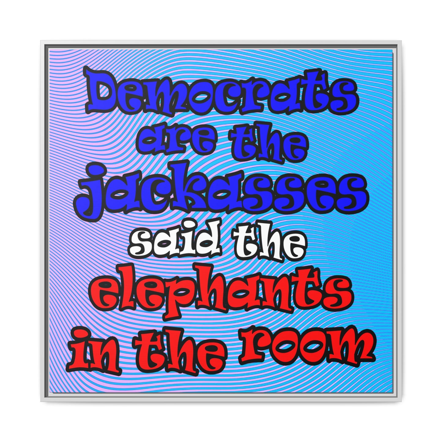 donkeys and elephants - framed canvas art (light blue-purple wave)