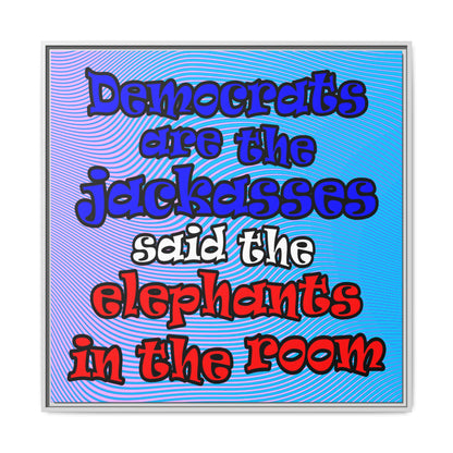 donkeys and elephants - framed canvas art (light blue-purple wave)