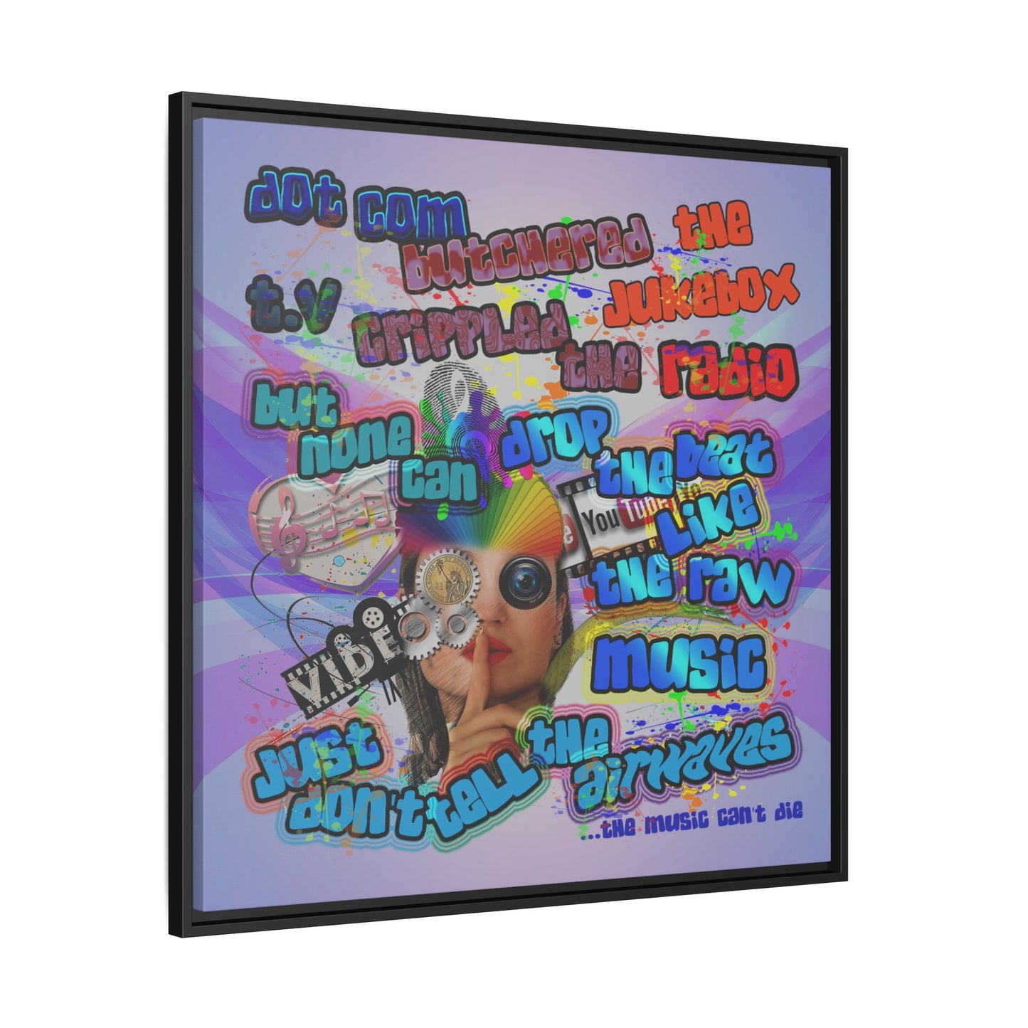 drop the beat - framed canvas art (light blue-pink wave)