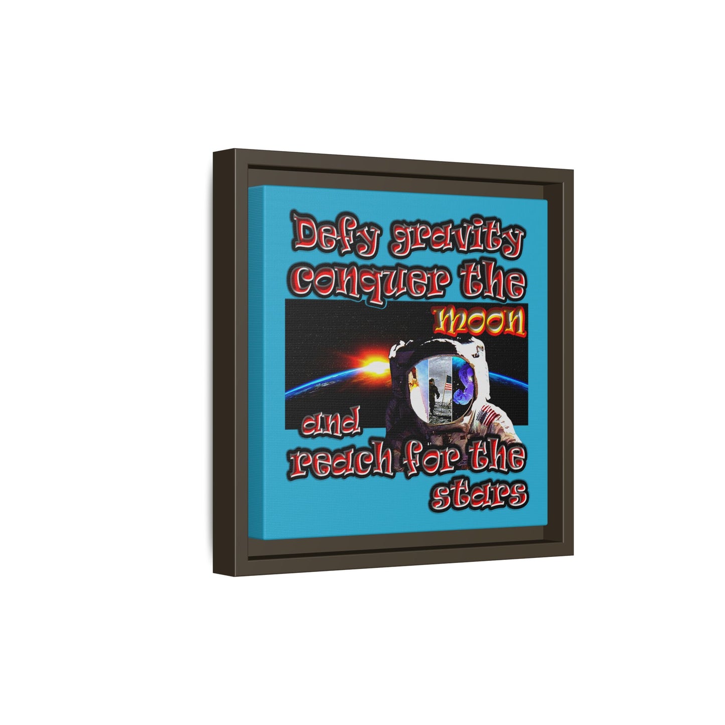 defy conquer reach - framed canvas art (turquoise)