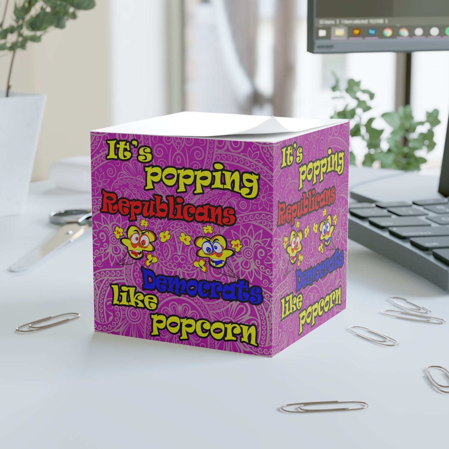 popping like popcorn - note cube (pink swirl)