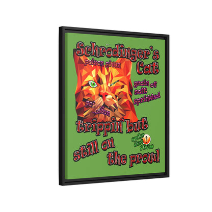 schrodinger's cat - framed canvas art (green)
