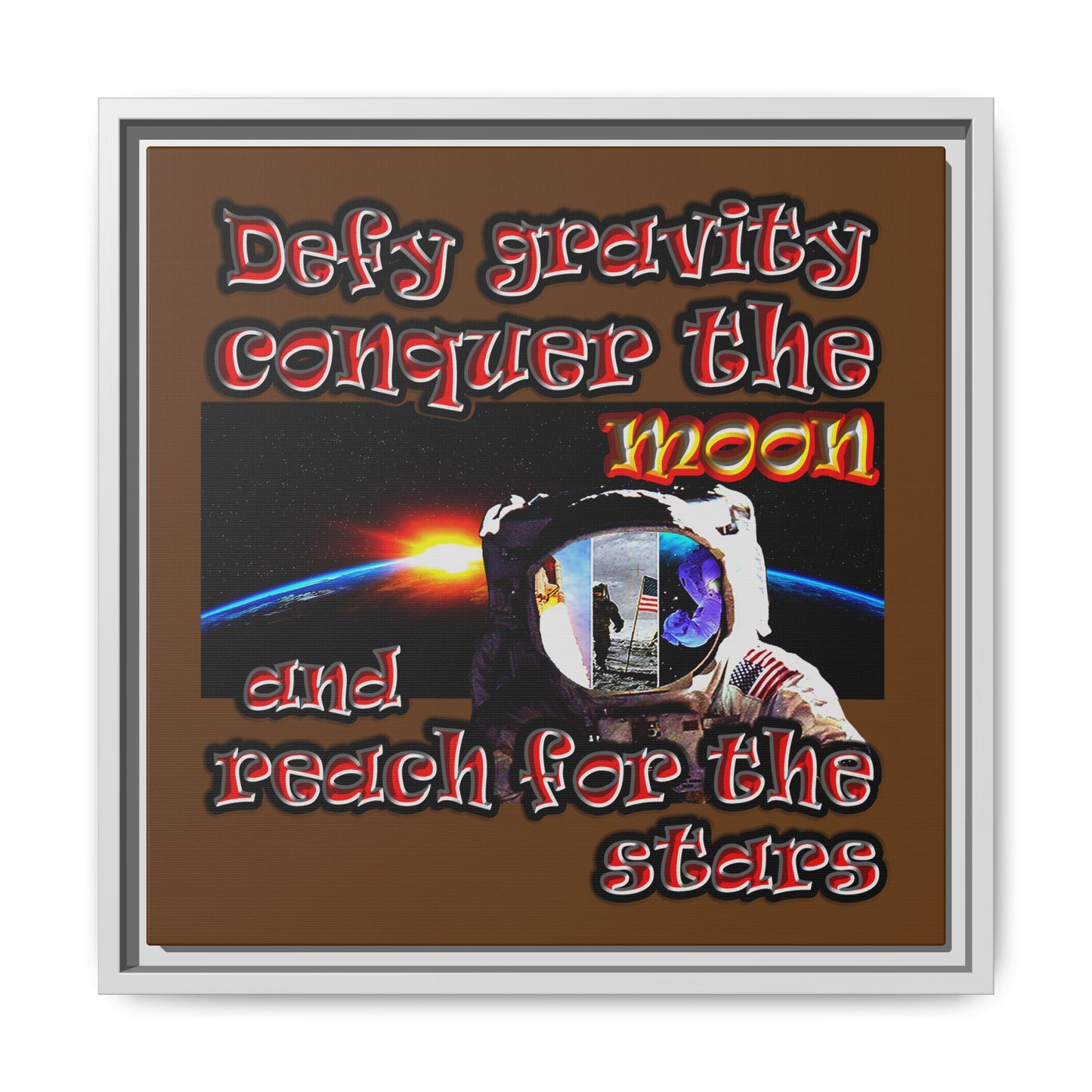 defy conquer reach - framed canvas art (brown)