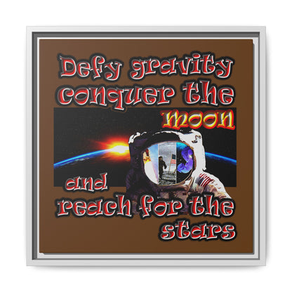 defy conquer reach - framed canvas art (brown)