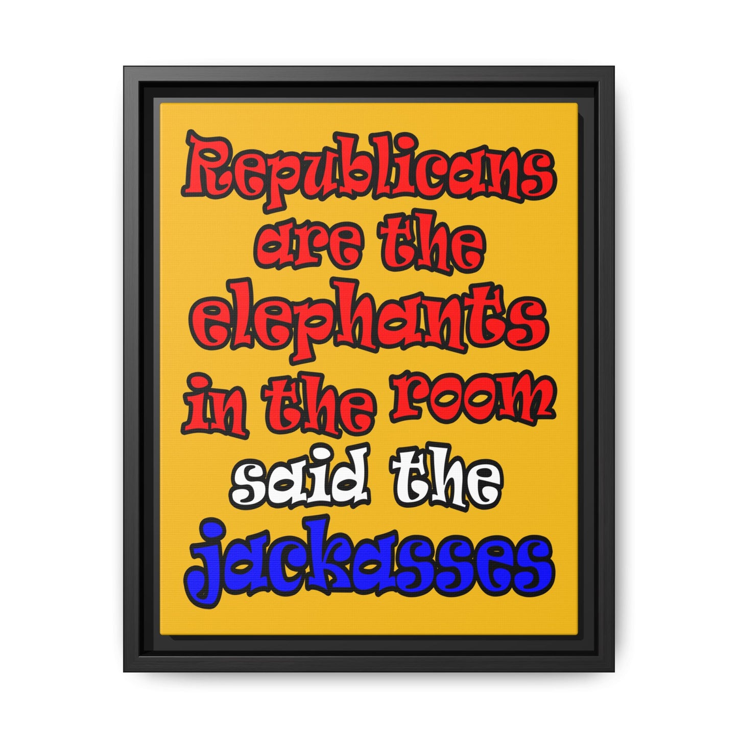 donkeys and elephants - framed canvas art (yellow)