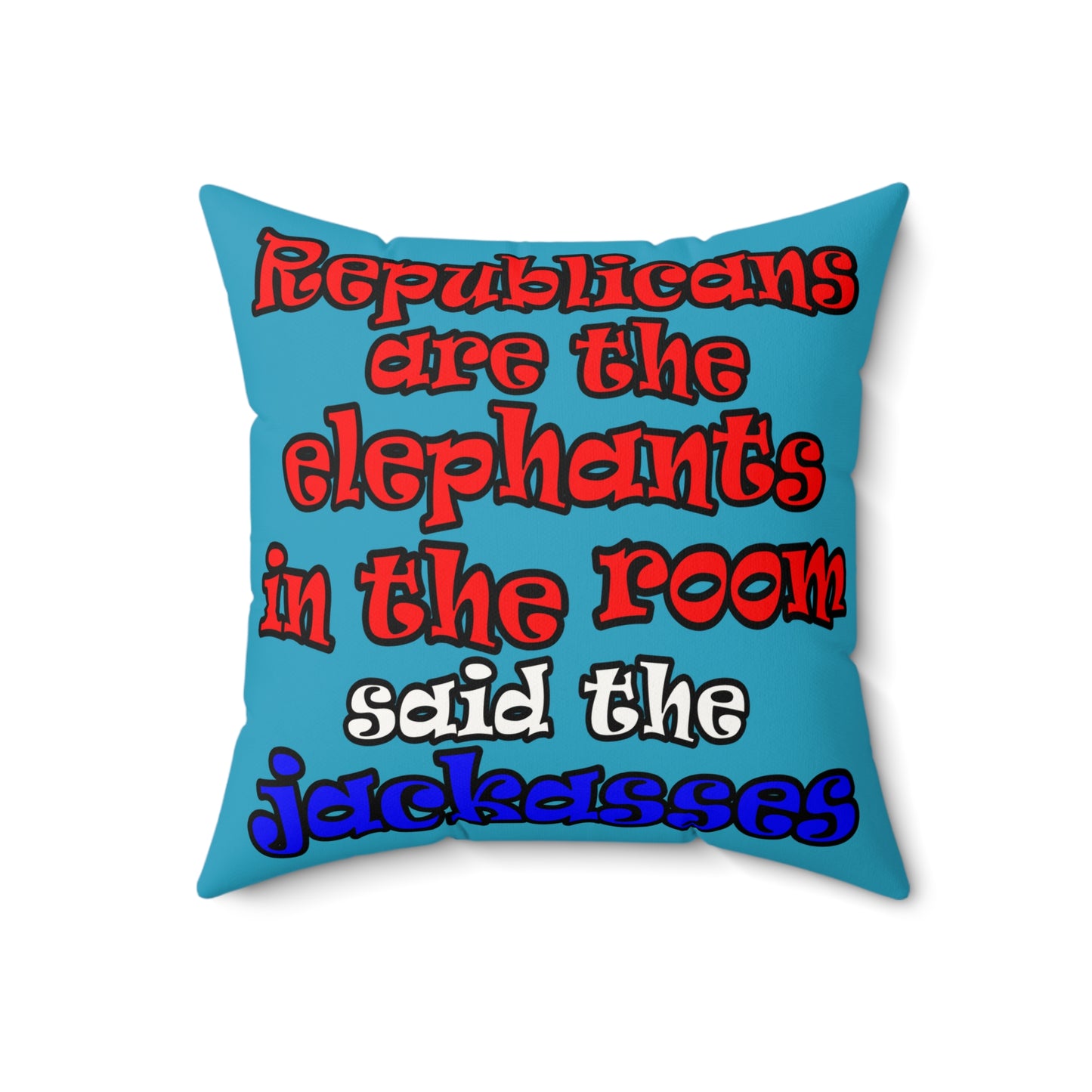 donkeys and elephants - Faux Suede Square Pillow - (turquoise)