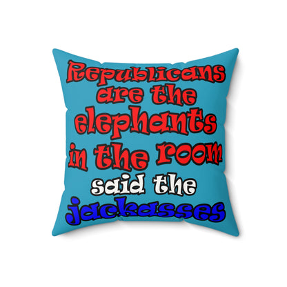 donkeys and elephants - Faux Suede Square Pillow - (turquoise)