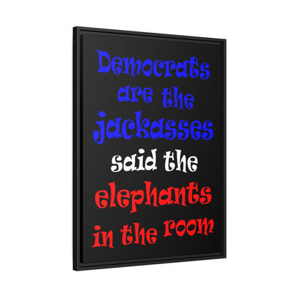 donkeys and elephants - framed canvas art (black)