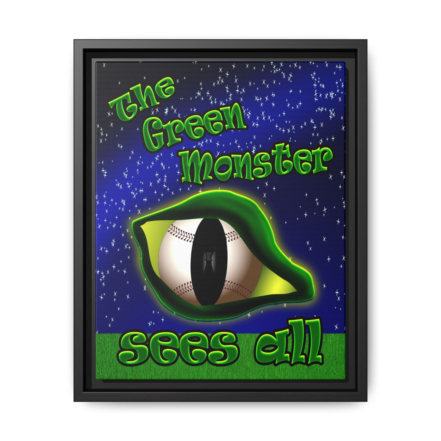 green monster - framed canvas art ('snoops' background)
