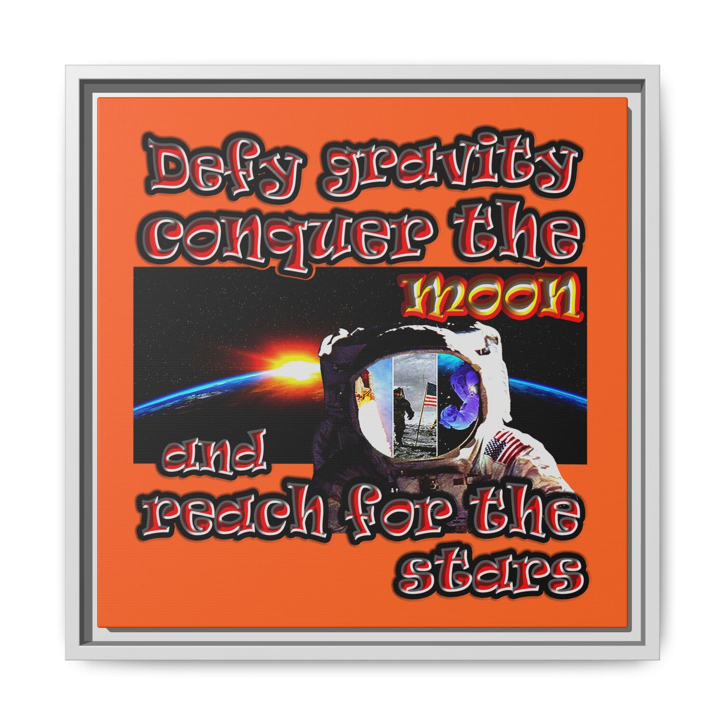 defy conquer reach - framed canvas art (orange)
