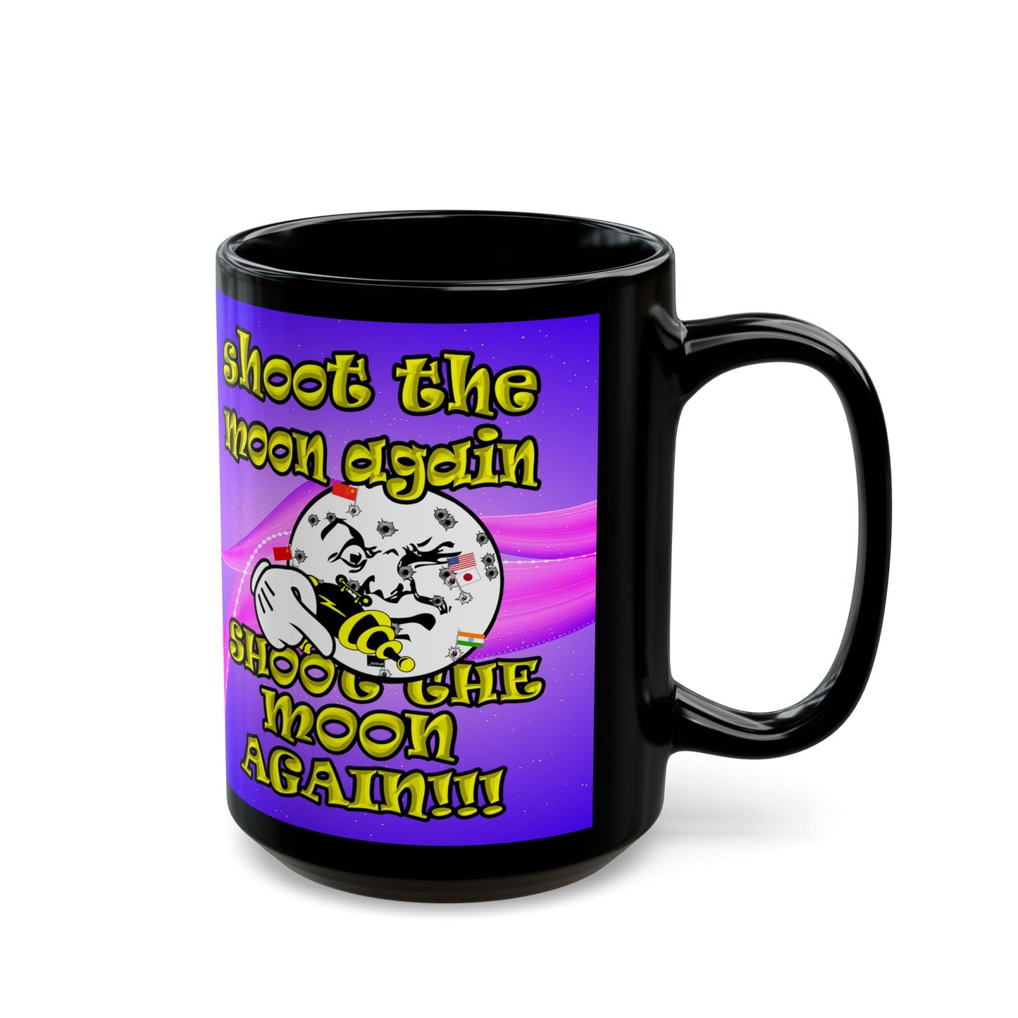 shoot the moon again - Black Mug (purple-pink wave)