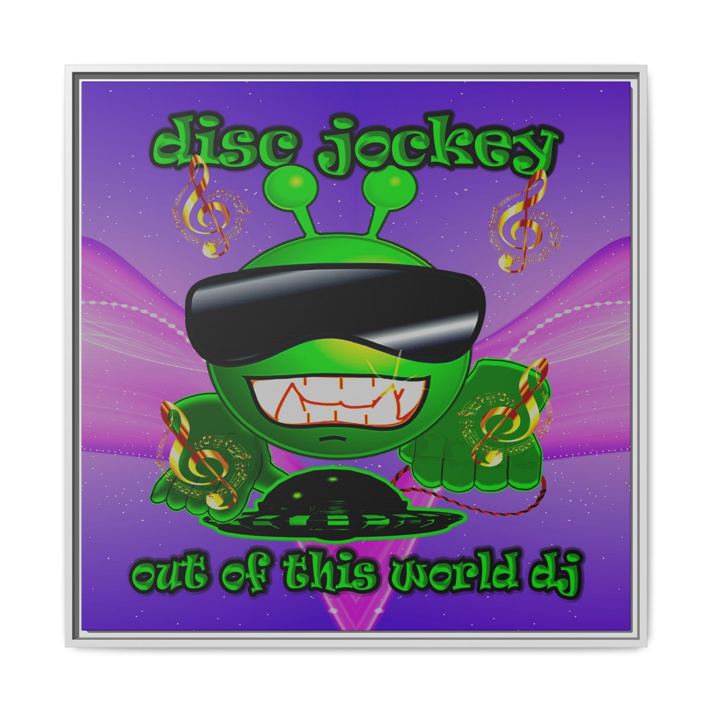 disc jockey - framed canvas art (purple-pink wave)