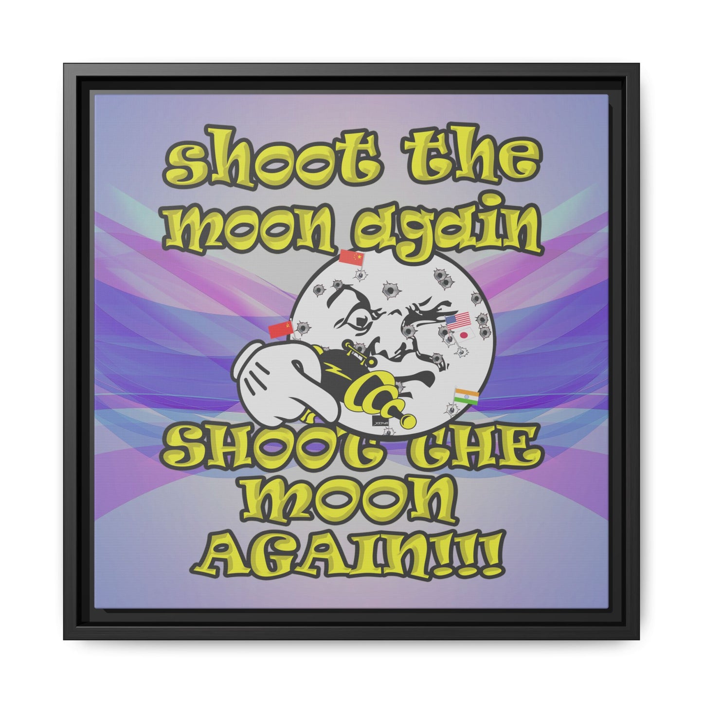 shoot the moon again - framed canvas art (light blue-pink wave)
