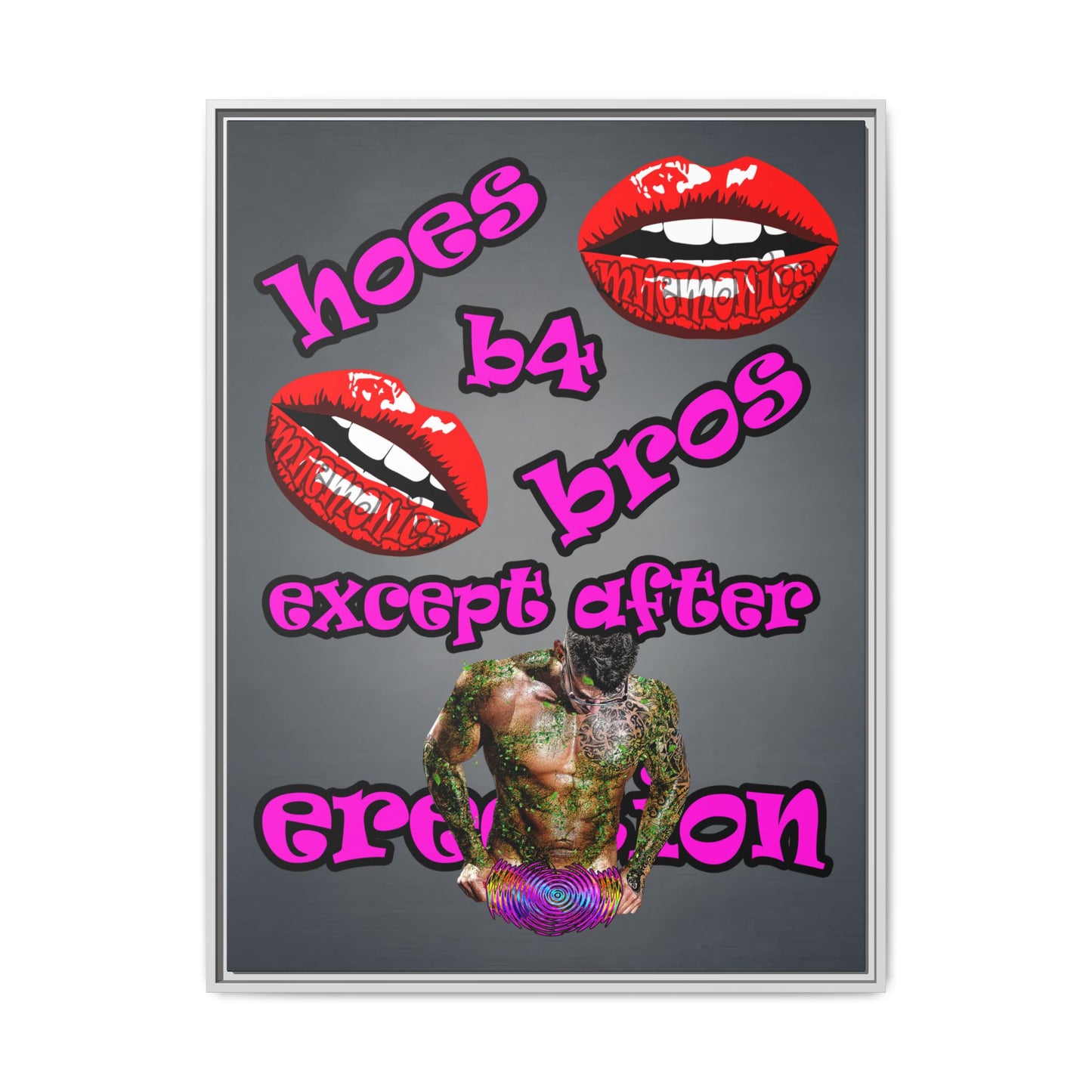 hoes b4 bros - framed canvas art (grey-light grey)