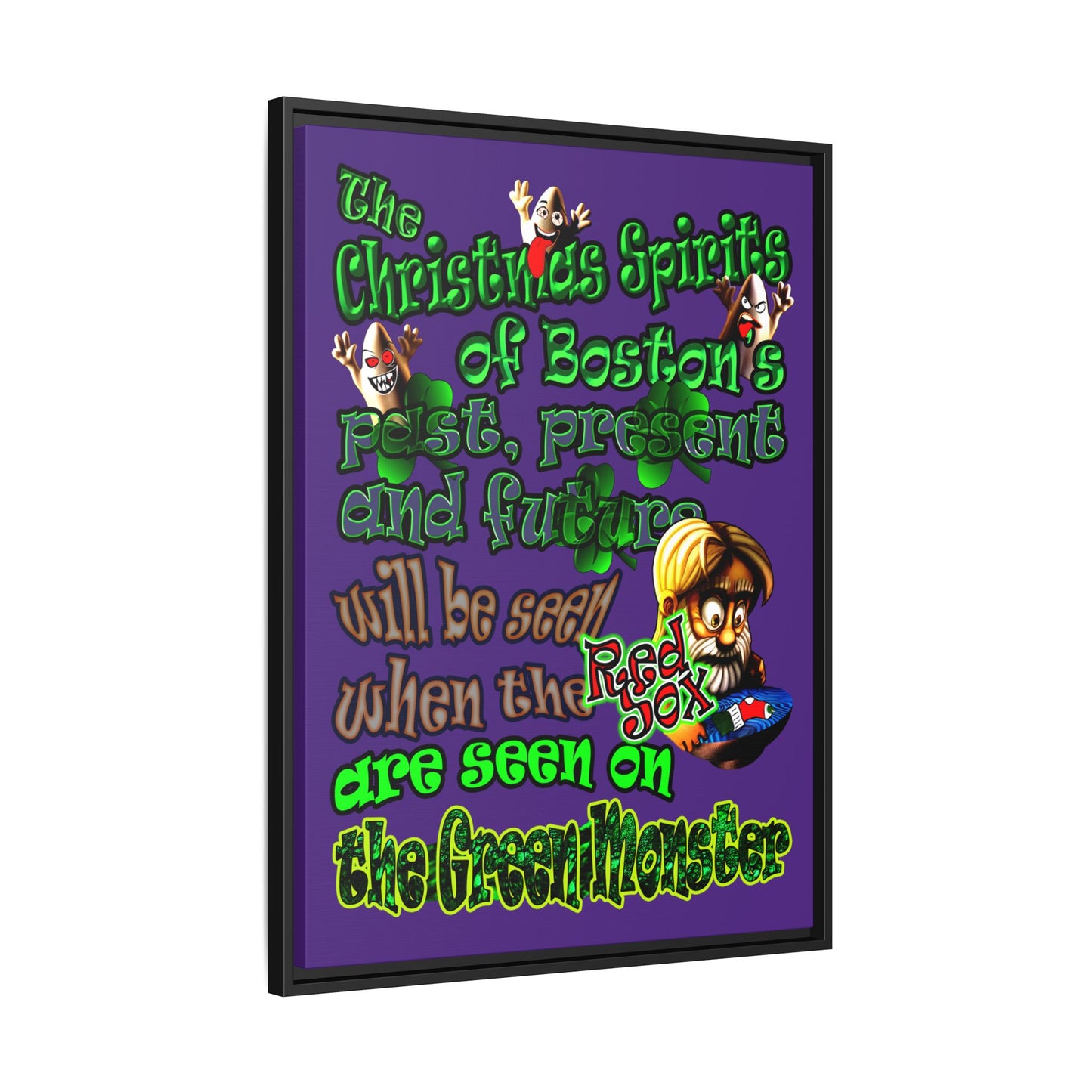 christmas spirits of boston - framed canvas art (purple)