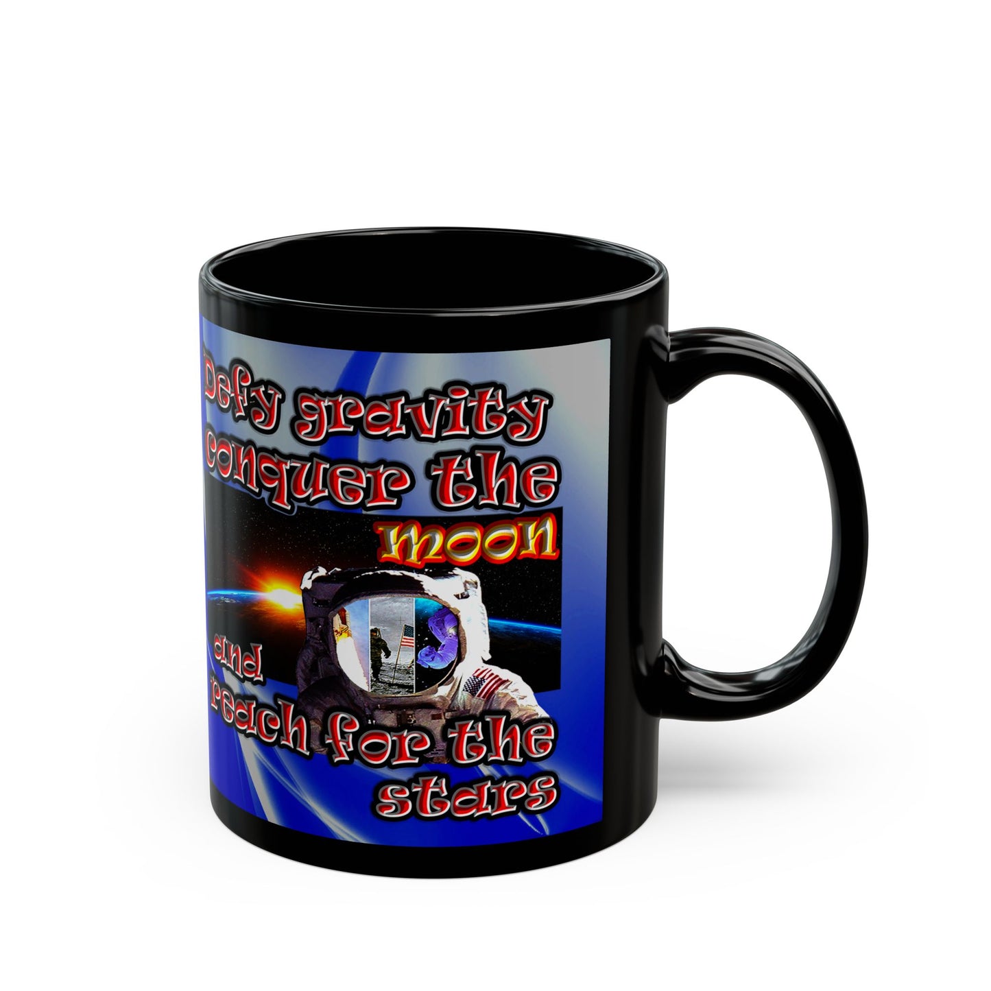 defy conquer reach - Black Mug (blue-white wave)