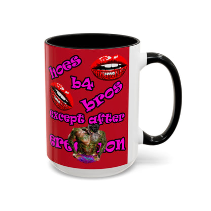 hoes b4 bros - Accent Mug (dark red)