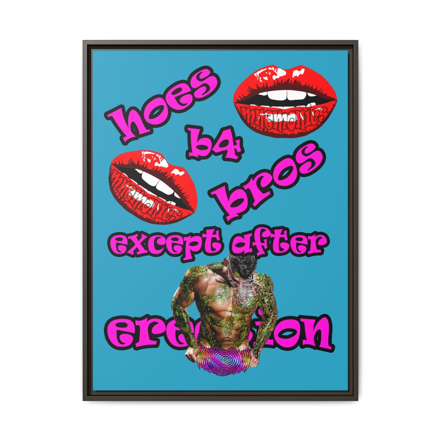 hoes b4 bros - framed canvas art (turquoise)