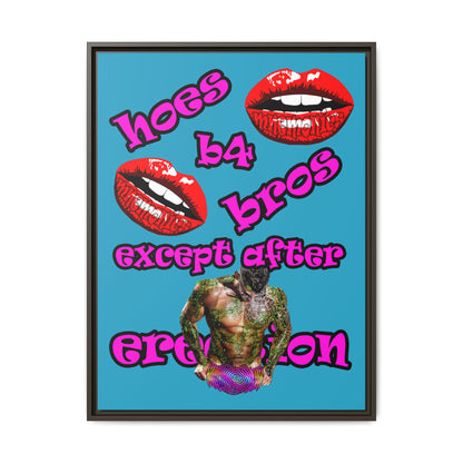 hoes b4 bros - framed canvas art (turquoise)