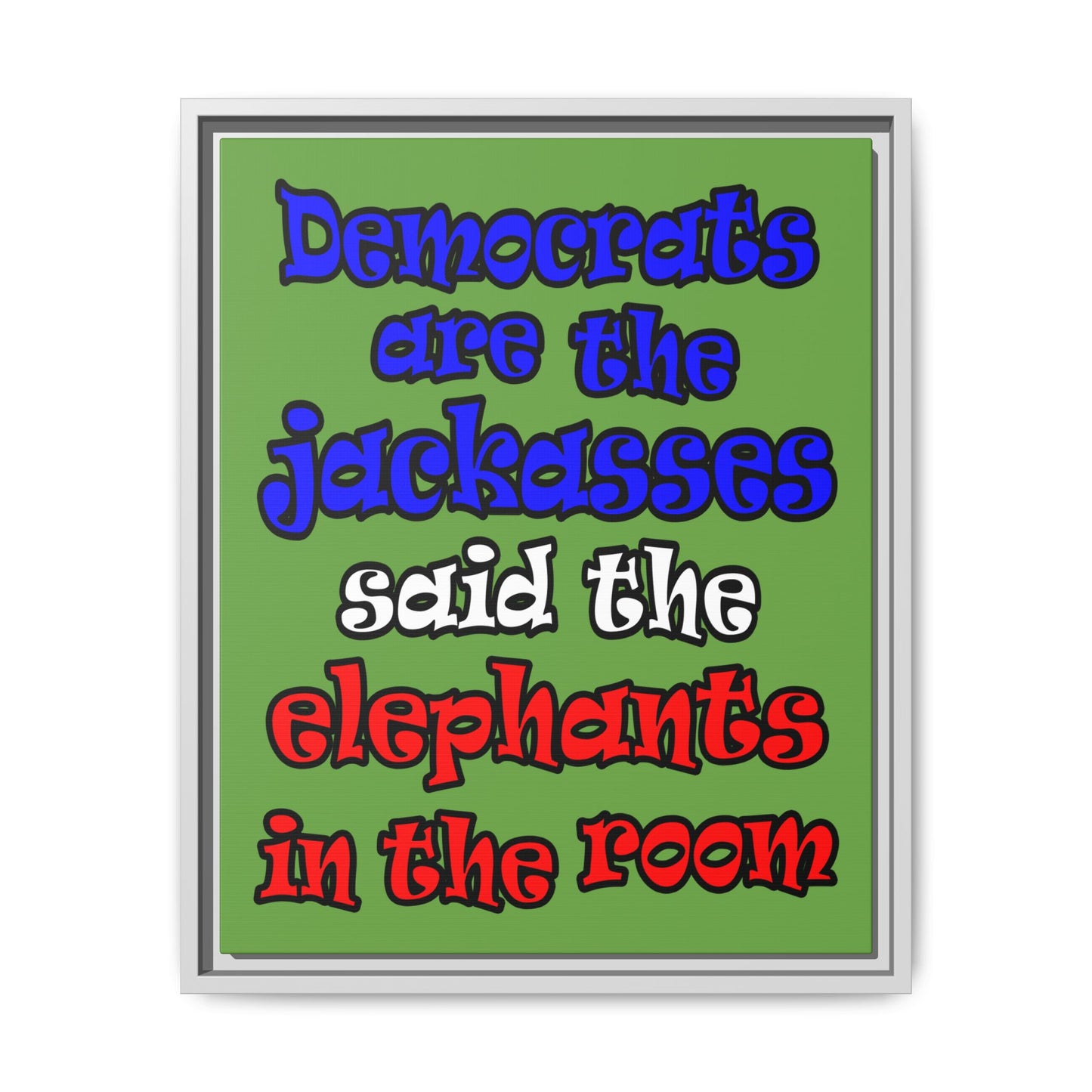 donkeys and elephants - framed canvas art (green)